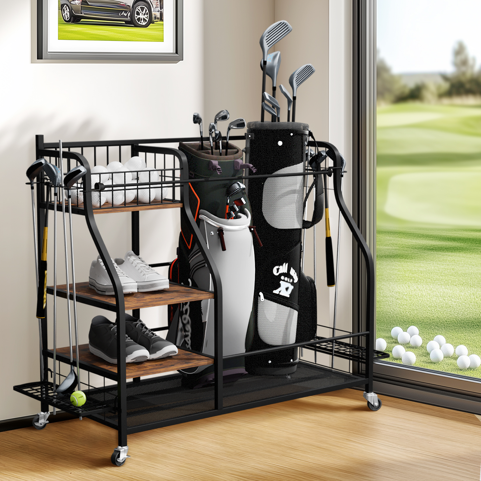 Rolling Golf Storage Rack Gara – Golf Equipment Garage Storage Bewertung und Preis