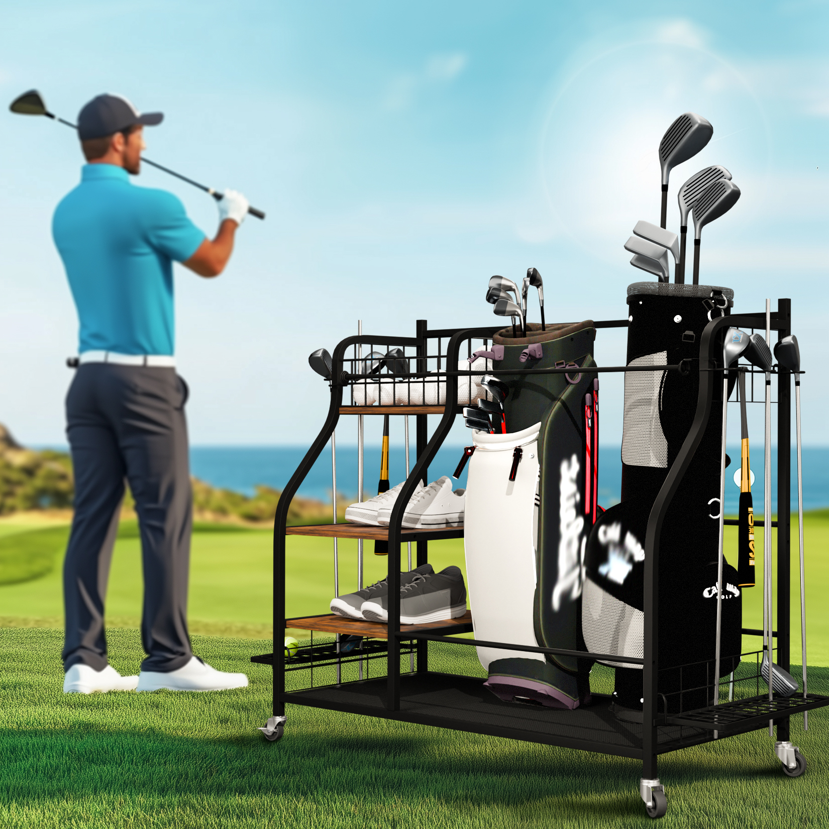 Rolling Golf Storage Rack Gara – Golf Equipment Garage Storage Bewertung und Preis